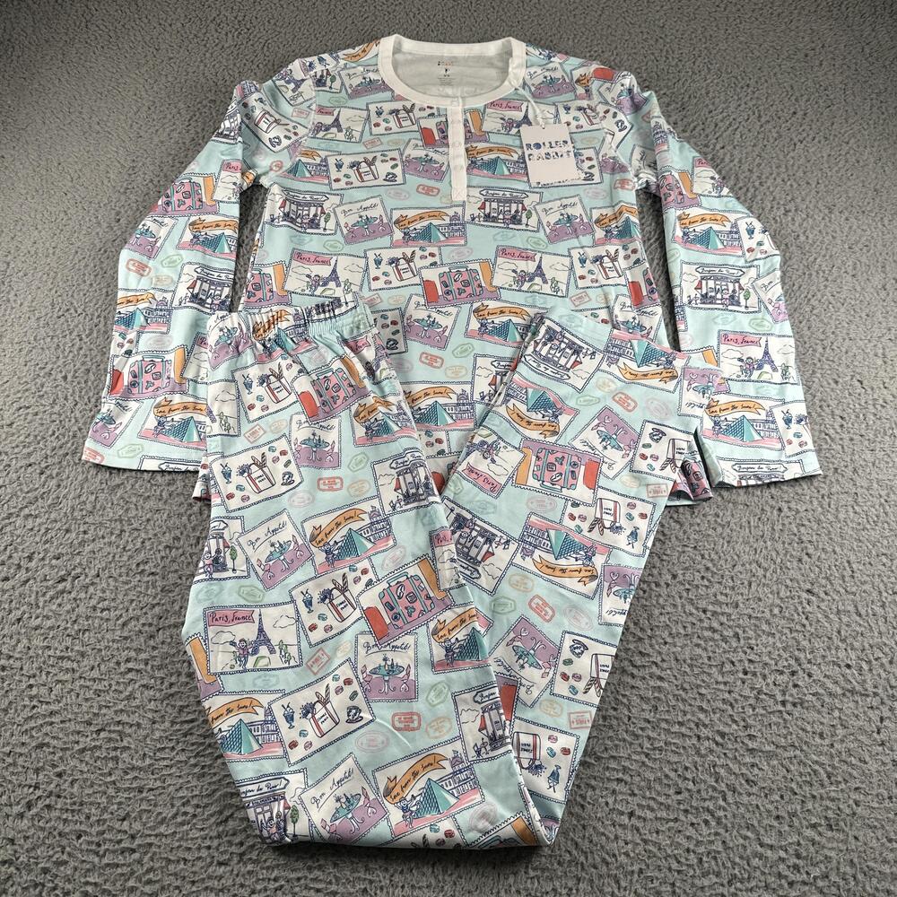 Roller Rabbit Paris Monkey Pajama Set Womens XS Blue Pima Cotton Limited Edition
